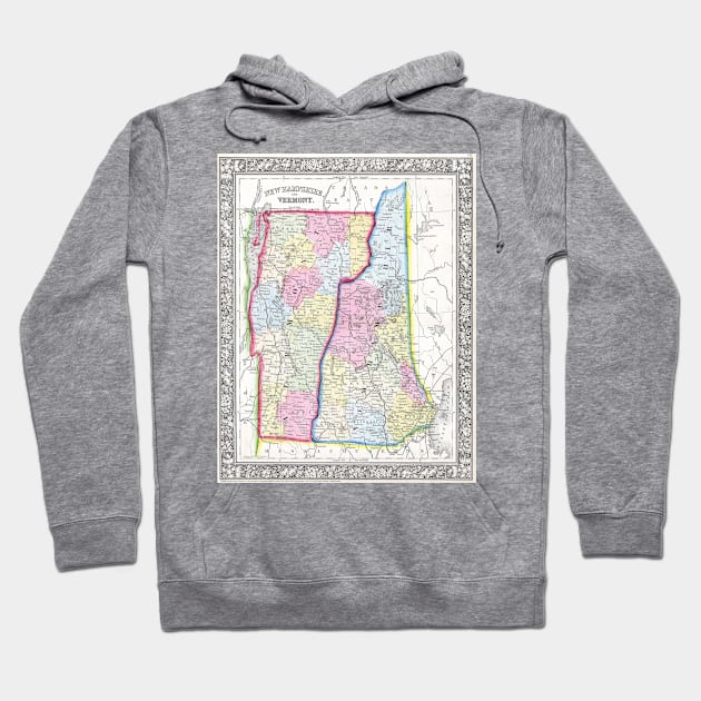 Vintage Map of New Hampshire and Vermont (1862) Hoodie by Bravuramedia